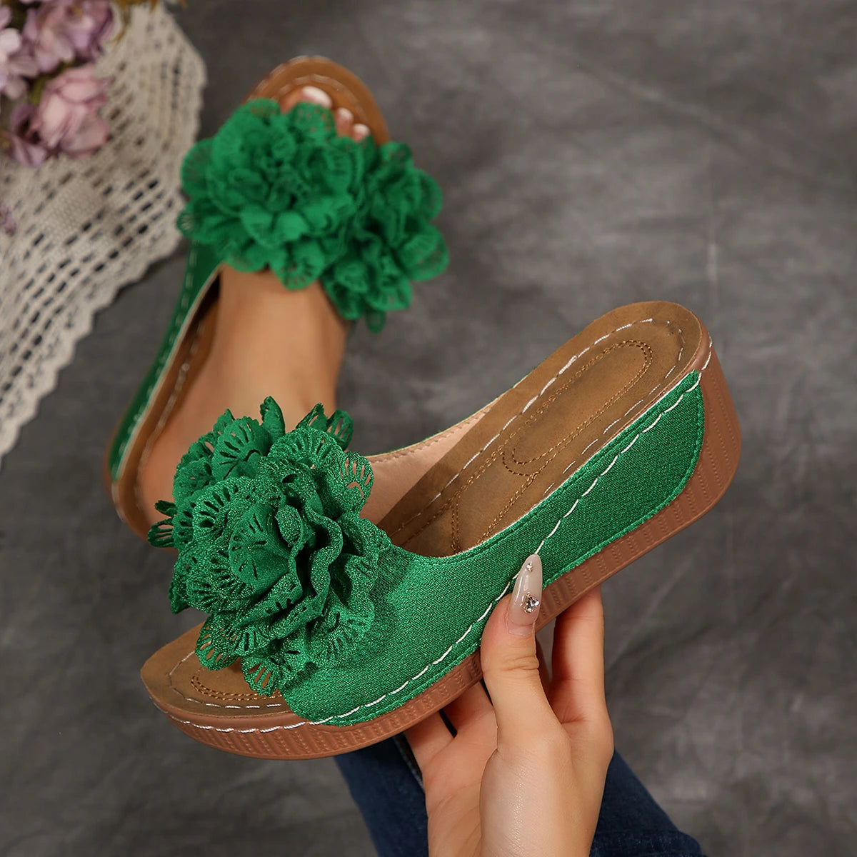 Women Wedges Slippers 2026 Lightweight Sandals Slip Fashion Woman Zpaxo green 41