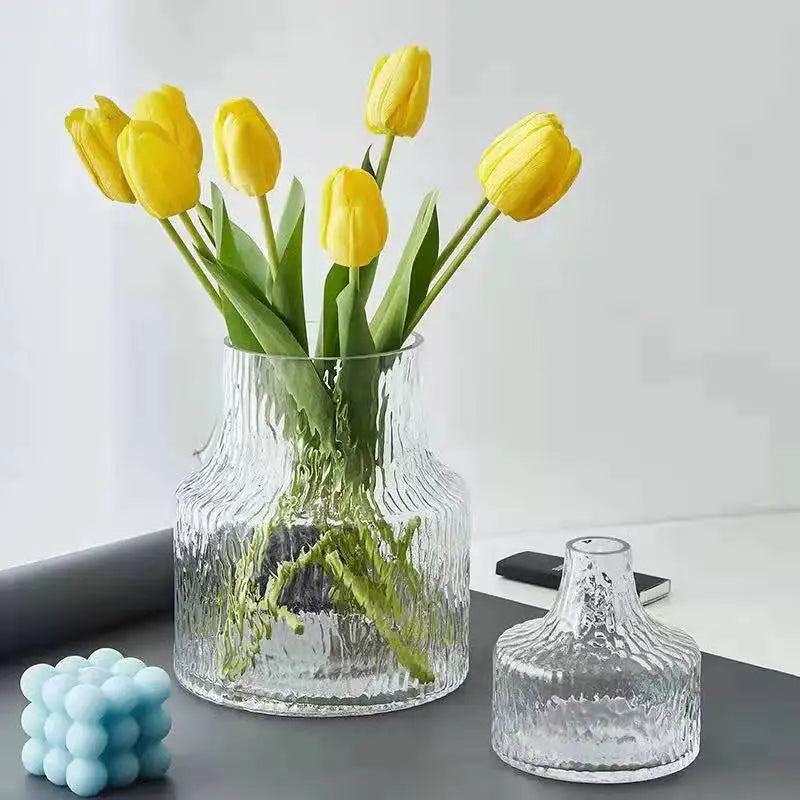 Nordic Retro Textured Glass Vase Bottle Flower Pot Hydroponic Tank