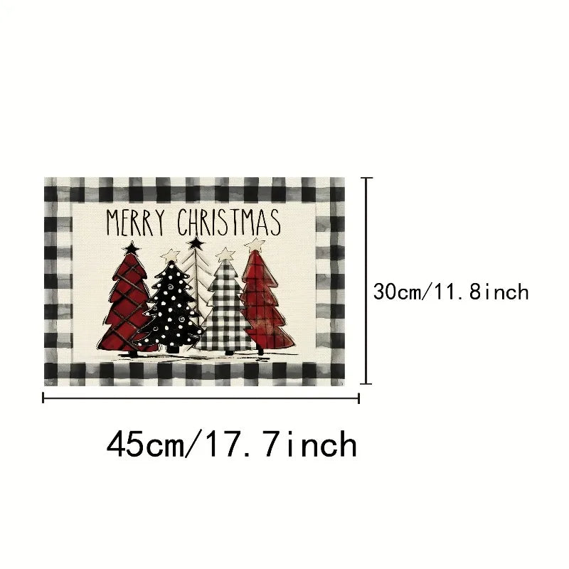 Christmas Tree Elk Placemat Linen Dining Table Mats Coaster Bowl