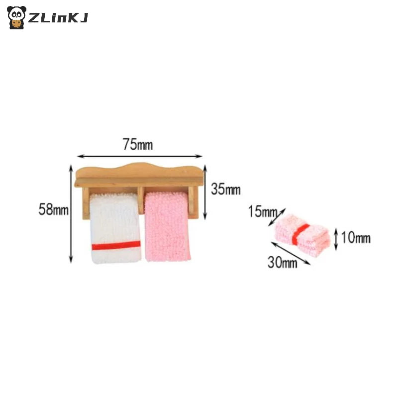 ▶1 Set 1/12 Dollhouse Towel Rack Doll Accessories Scene Model Toys Mini Cosmetics Shelf Miniature Wooden Furniture Bathroom Kit Zpaxo