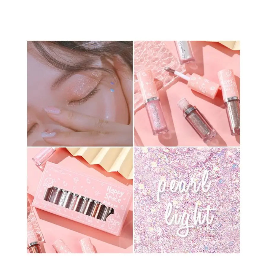Liquid Eyeshadow Eight-Piece Set Box with Sparkling Fine Glitter, Shimmering Pearlescent Glitter, High-Gloss Brightening and Contouring Liquid Eyeshadow Zpaxo