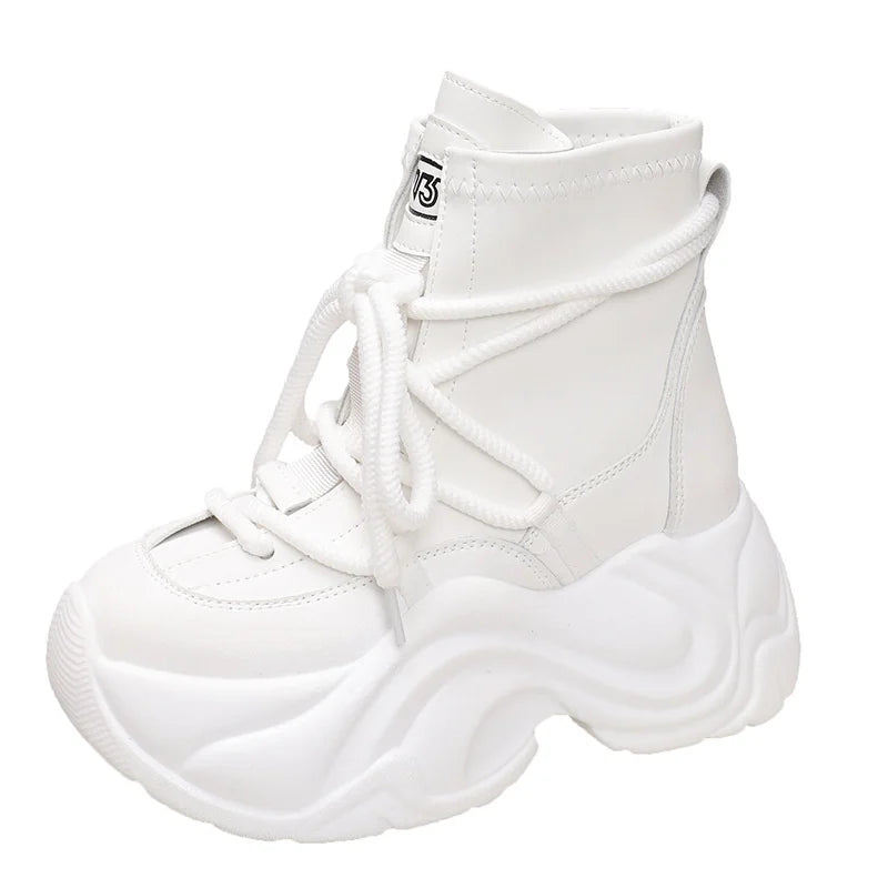 Women's Autumn Winter Ankle Leather Boots Heel Motorcycle Thick Sole Zpaxo WHITE 38(Foot 24cm) China Mainland