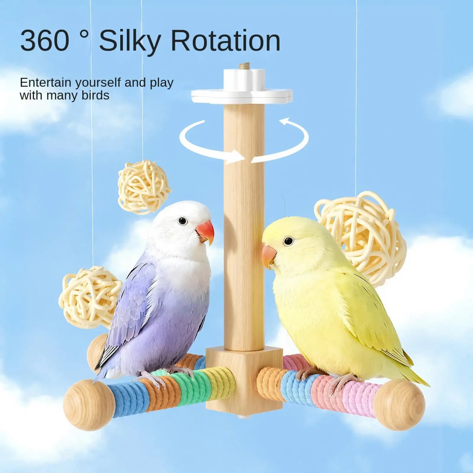 Rotating Wood Bird Perch Toy – Windmill Chew Perch for Parrots Bird Perch Toy Zpaxo