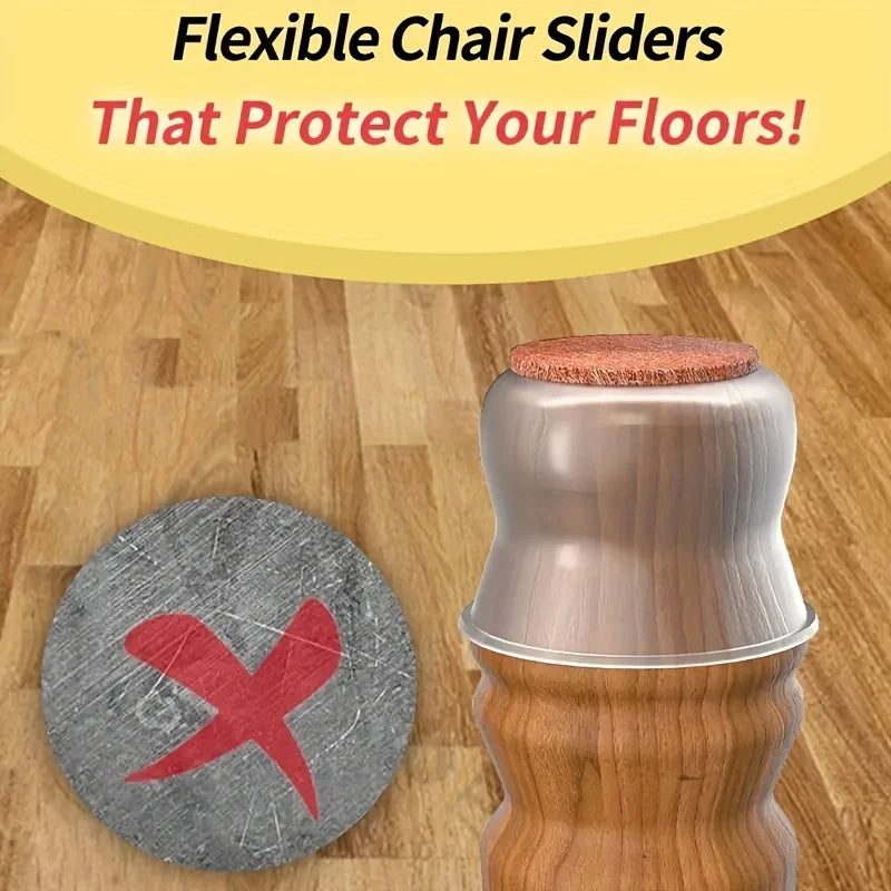 Non-slip Clear Chair Leg Covers Felt Round Floor Protectors