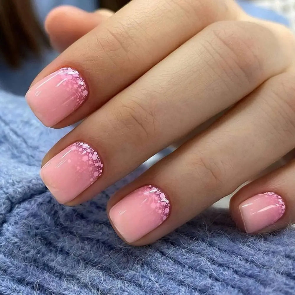 24pcs Fake Nails Square Head French Nail Press on Nails Waterproof Faux Short Fingernails Zpaxo