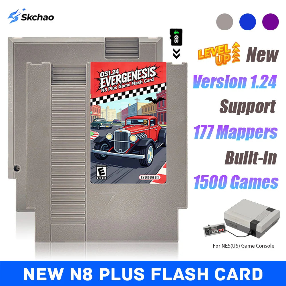New 1500-in-1Game Card OS V1.24 Flash Card FCN8 Plus Vedio Game Cartridge for FC NES US Game Console Included 4G TF Card Zpaxo