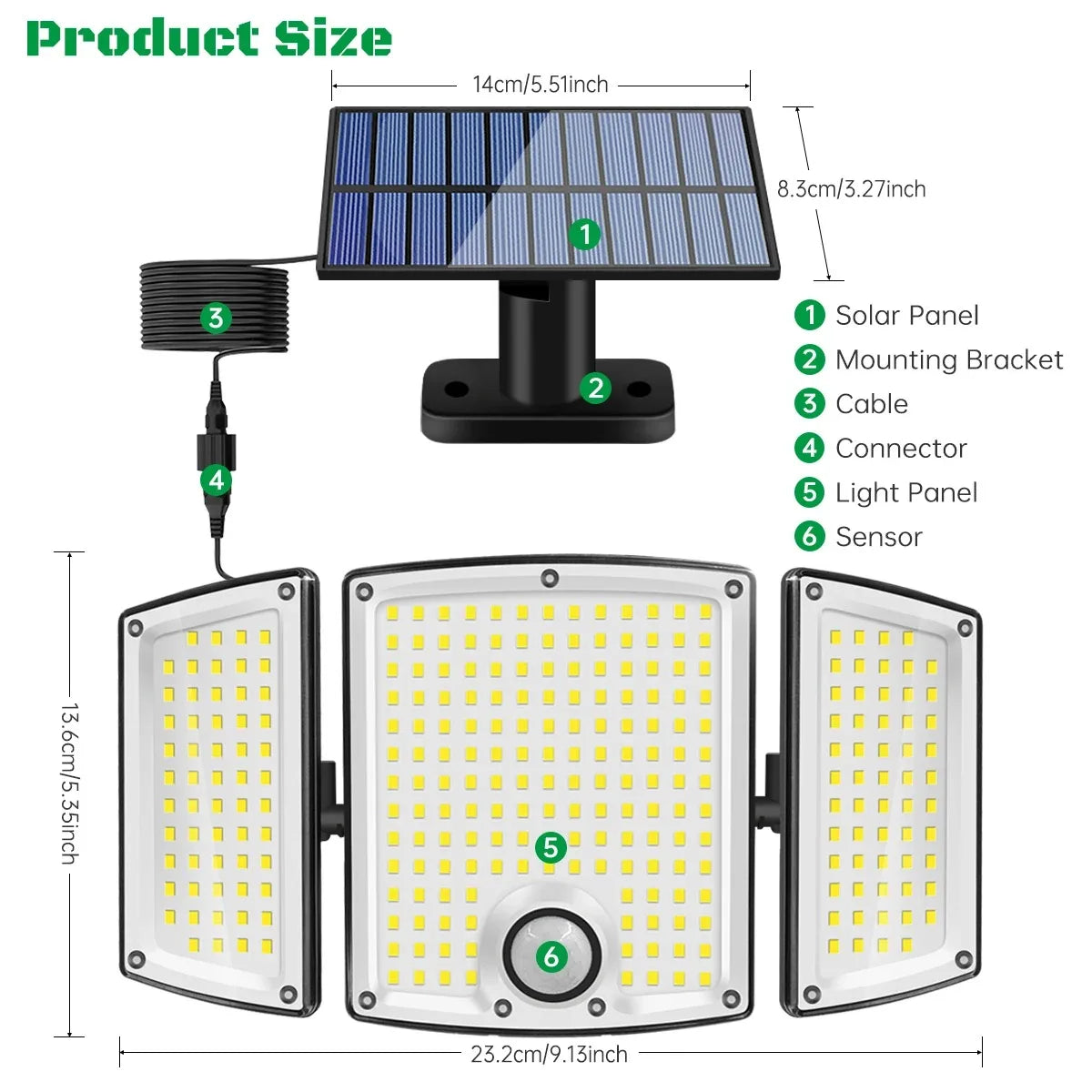 Outdoor Solar Sensor Lights Waterproof 3 Modes Security IP65 LED Zpaxo