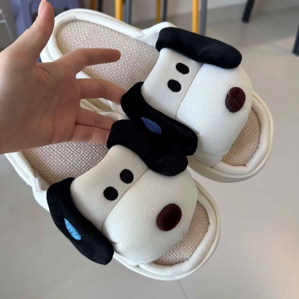 SHAJI Cute Cartoon Dog Linen Slides Summer Couple Platform Non Slip