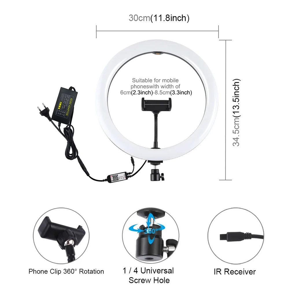 LED Ring Light RGB Selfie Video Vlogging Without Stand Tripod Live