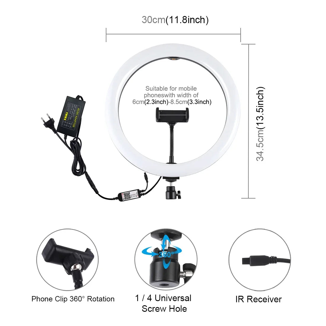 LED Ring Light RGB Selfie Video Vlogging Without Stand Tripod Live