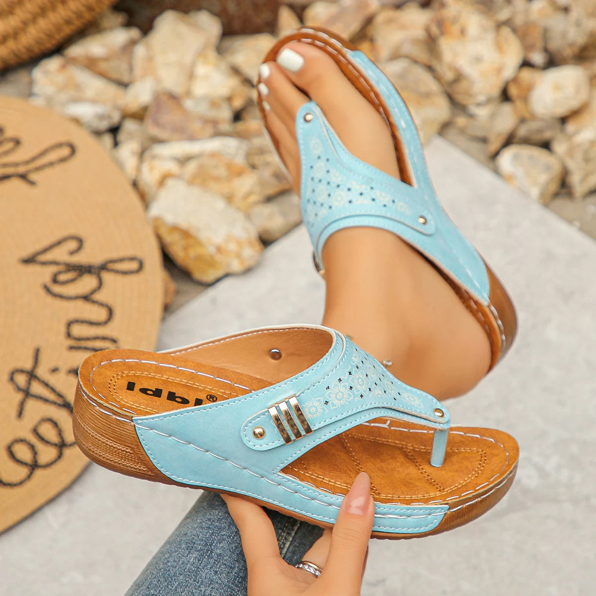Woman Slippers Non-slip Soft Platform Shoes Lightweight Wedge Sandals Zpaxo SKY BLUE 41
