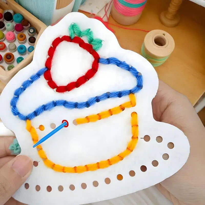 Kids Lacing Cards Fun Handmade Threading Kit Non-Woven Patterns Learning Activity Educational Embroidery Games Fine Motor Skill Zpaxo