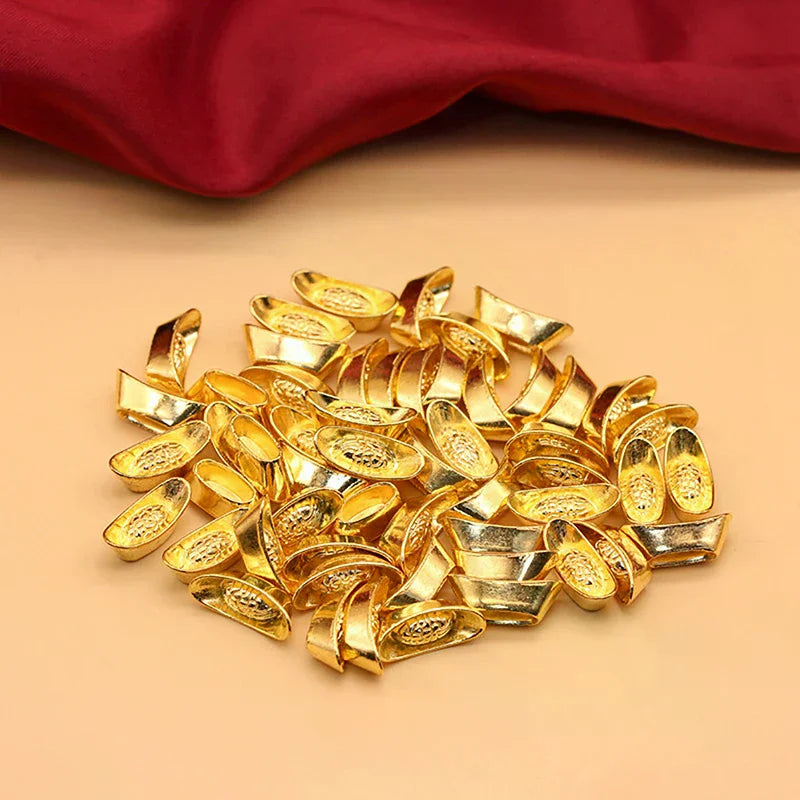Year New Bar Lucky Money Prosperity Ingot Gold Chinese Yuan Bao Wealth Golden Statue Ingots Decor Ornament Decorative 10pcs Zpaxo