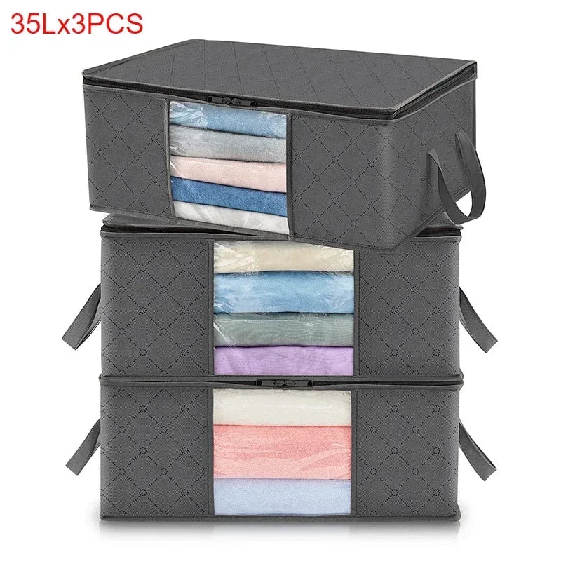 1/3pcs Large Capacity Clothes Storage Bag Organizer With Reinforced Handle For Blanket Comforters Bed Sheets Pillows Toy Zpaxo 35L 3PCS