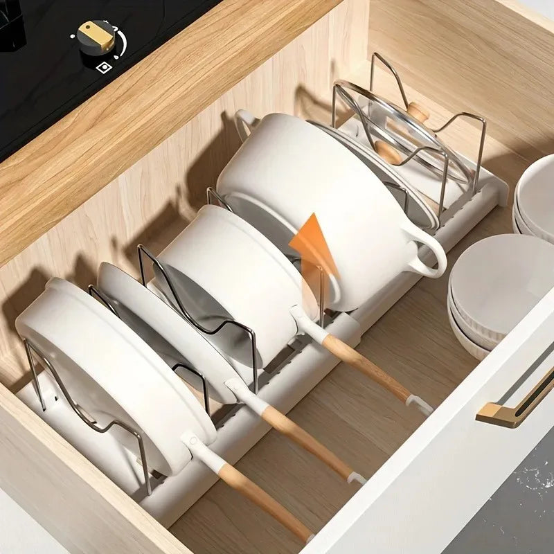 Expandable Kitchen Cabinet Pot Organizer Adjustable Divider Rack