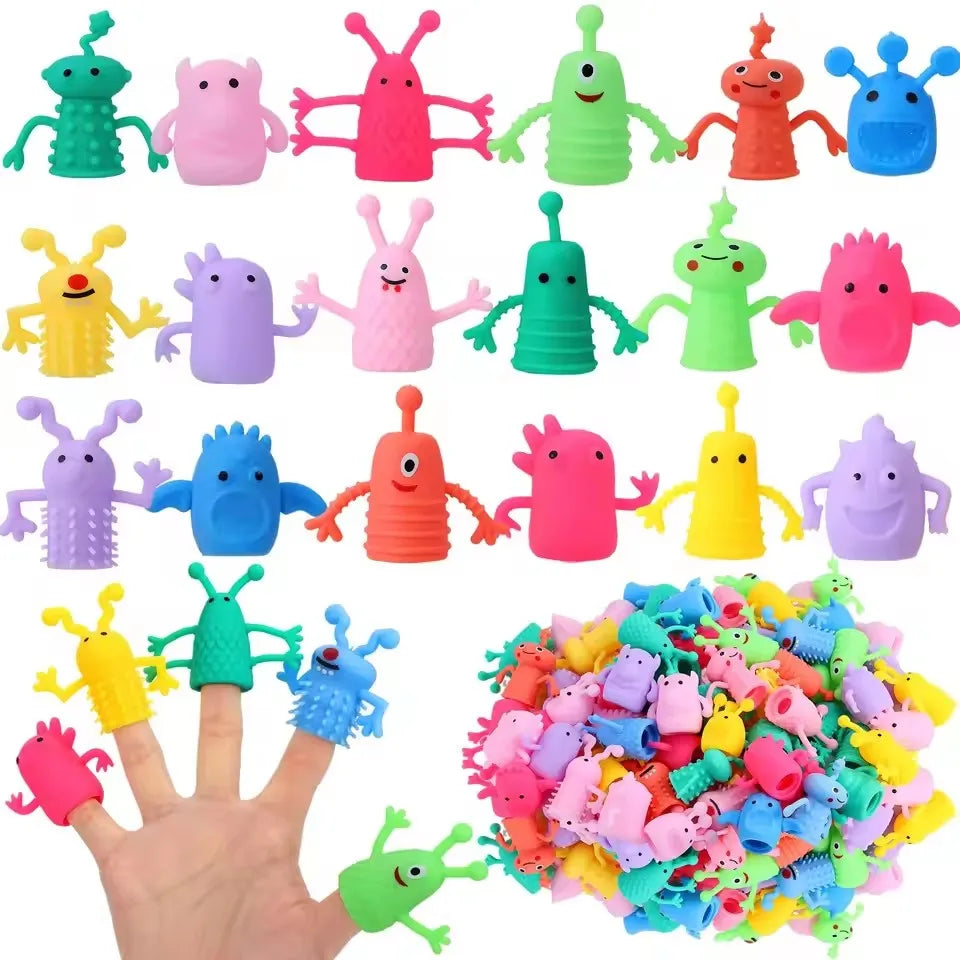 10- Cute Monster Puppets Finger Toy Soft Rubber Stretchy Fidget Kids