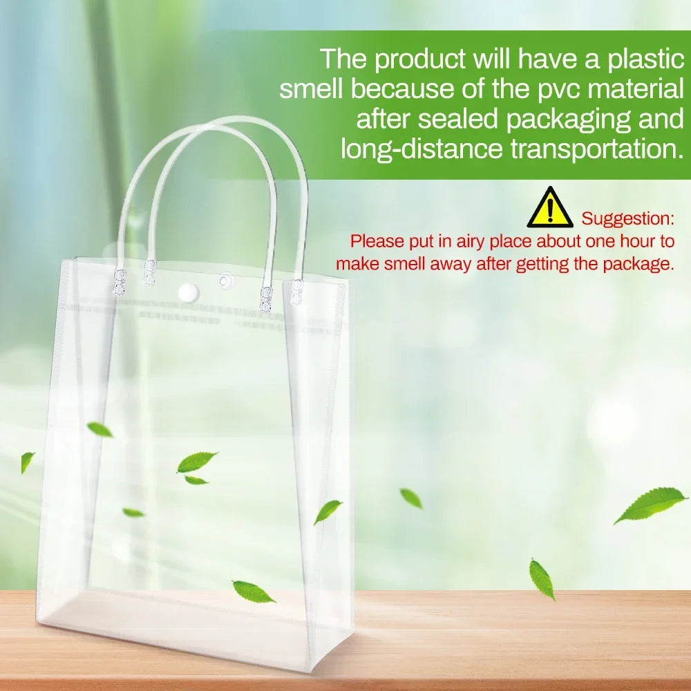 Clear PVC Bags Handles Reusable Plastic Wrap Tote Transparent