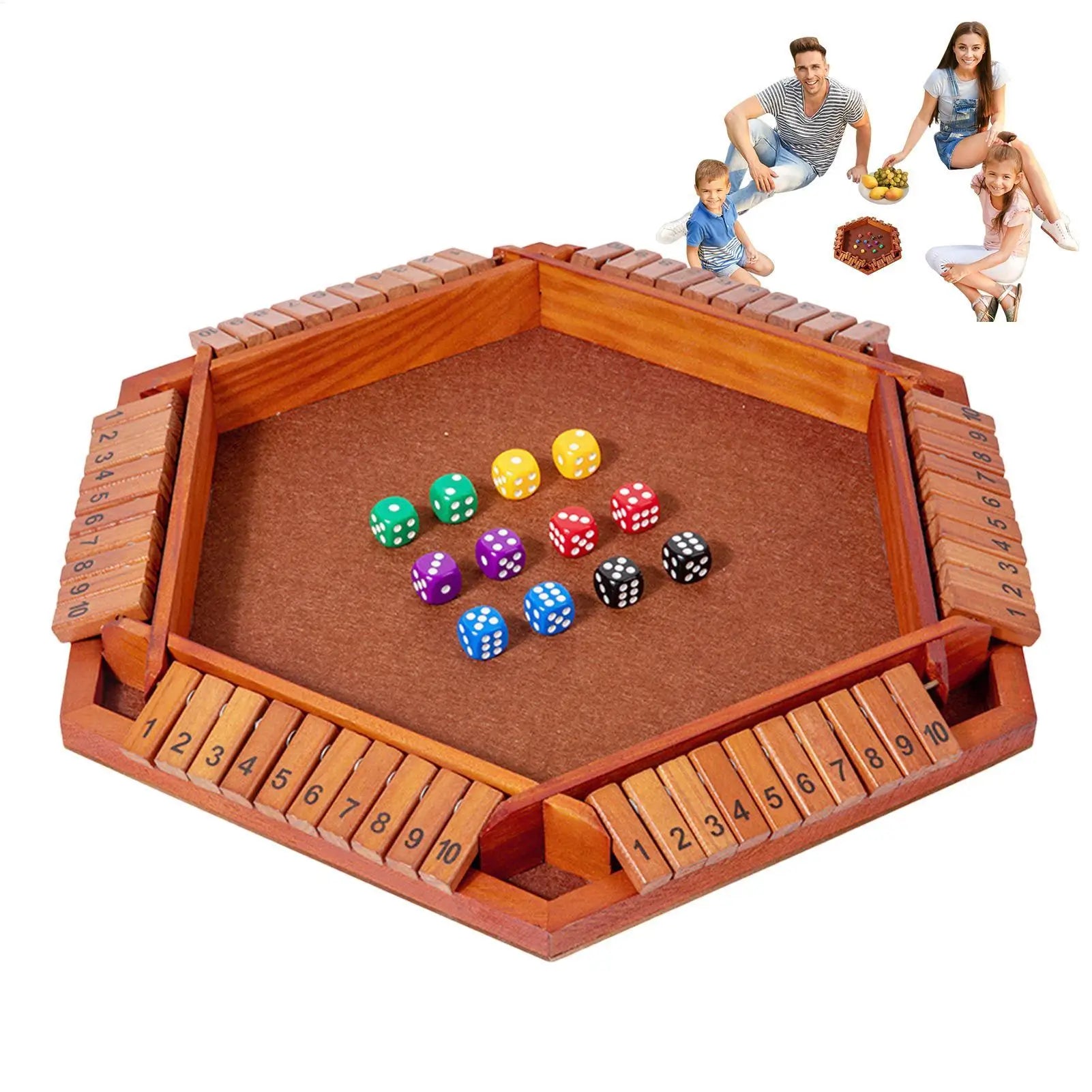 Shut Box Dice Game 6 Sided Wooden Tabletop Board Entertainment Night