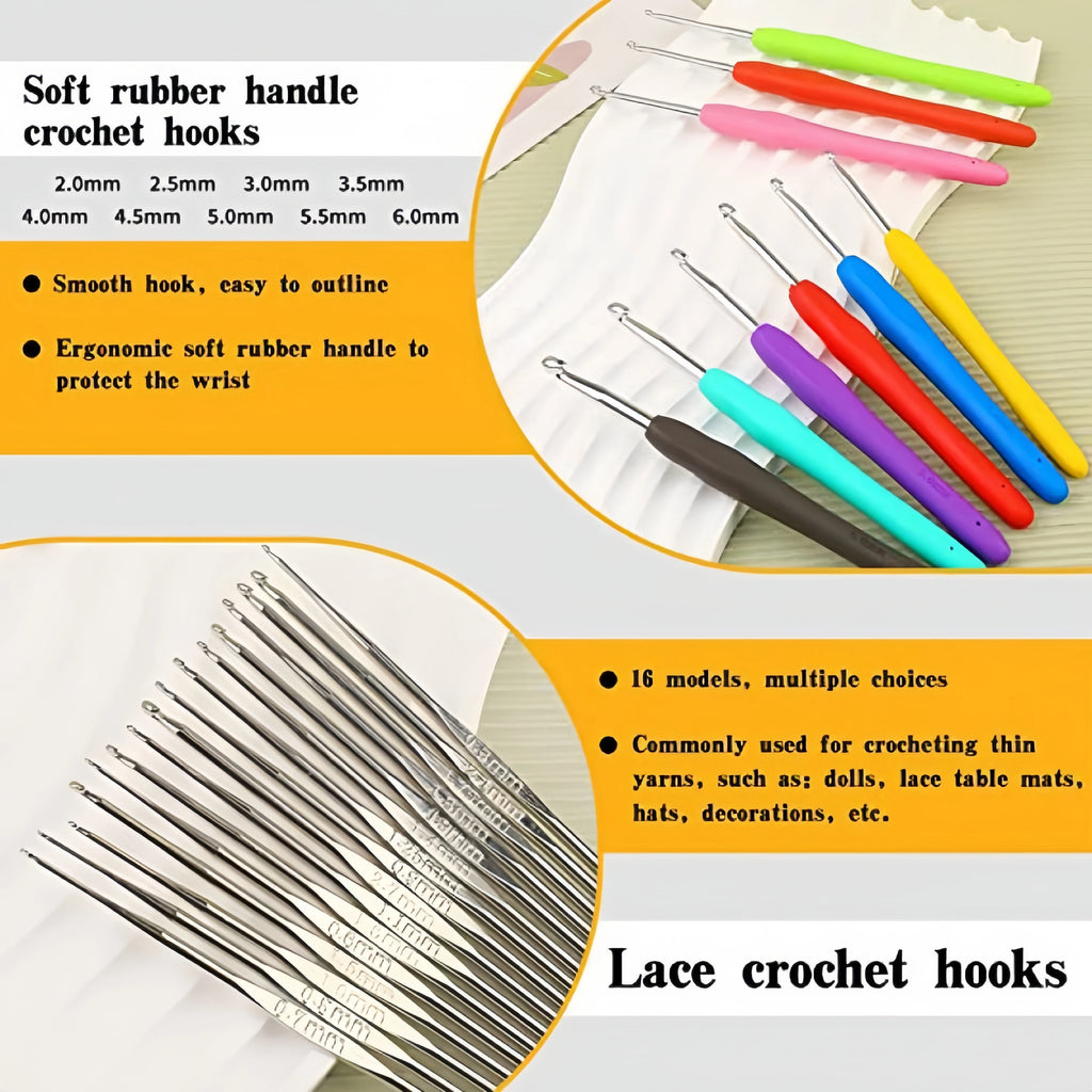105 piece crochet hook set, complete set of DIY hand woven needle and thread, including yarn storage bag TPR hook Zpaxo