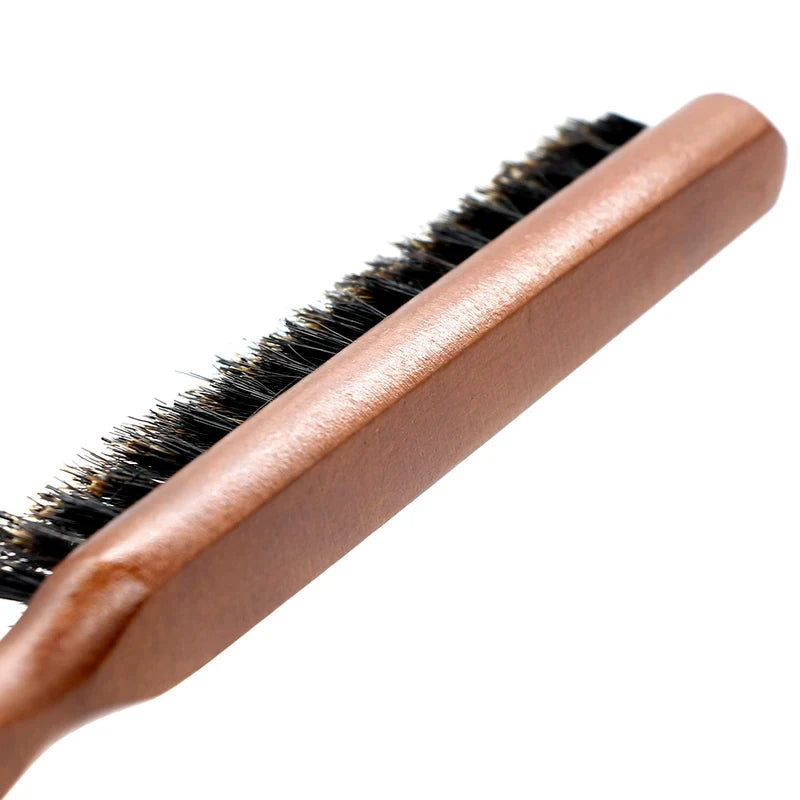 Hairbrush with natural boar bristles and wooden handle, anti-static, massages the scalp for professional styling. Zpaxo