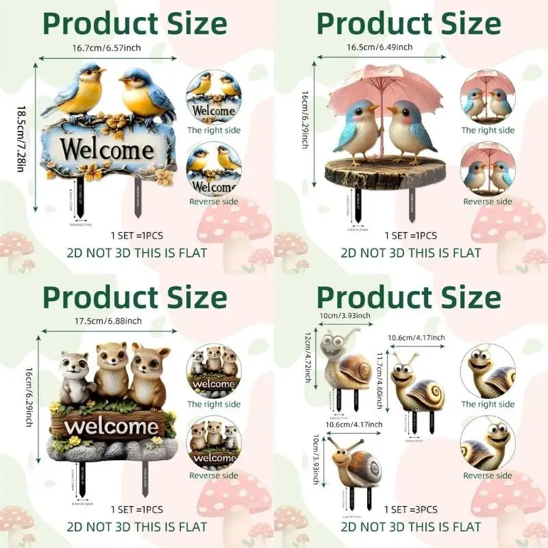 Bird Animal Theme Garden Welcome Sign Friendly PVC Ground Stake