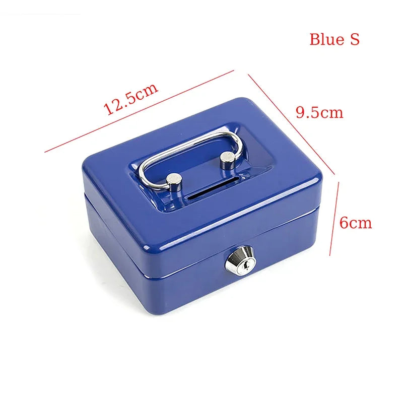 Practical Mini Petty Cash Money Box Stainless Steel Security Lock Zpaxo S Blue