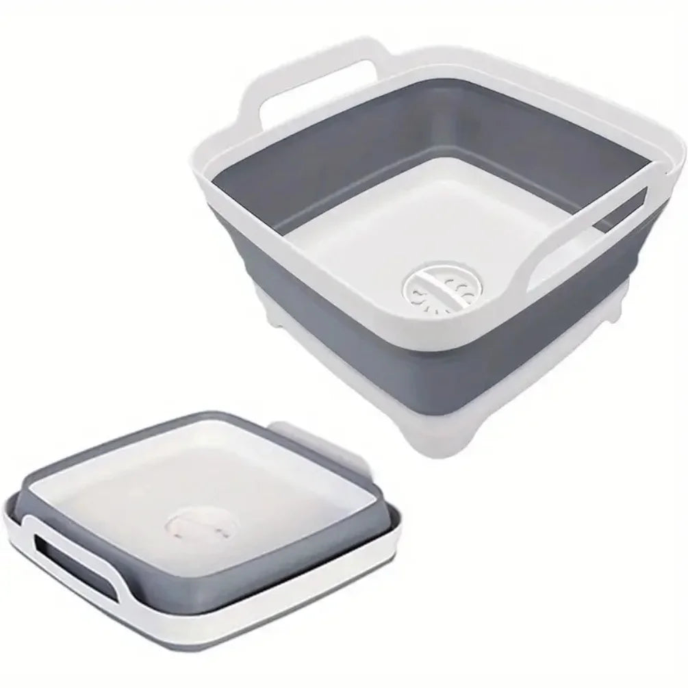 2.4 Gal(9L) Collapsible Dish Basin with Drain Plug, Space Saving Outdoor Multiuse Foldable Sink Tub, Dishpan, Kitchen Storage Zpaxo