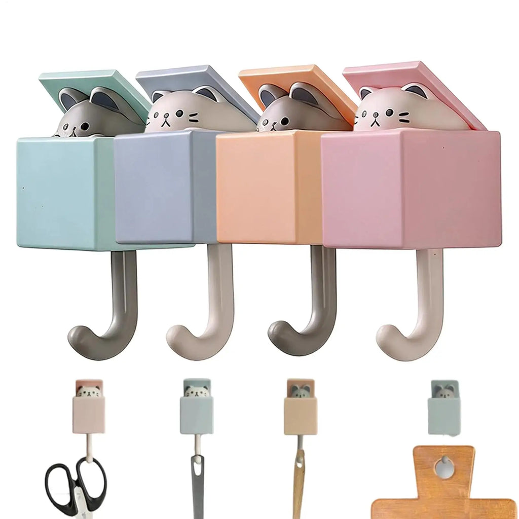 Adhesive Hooks 4 Cute Funny Cat Space Saving Hanger Towel Hook Key