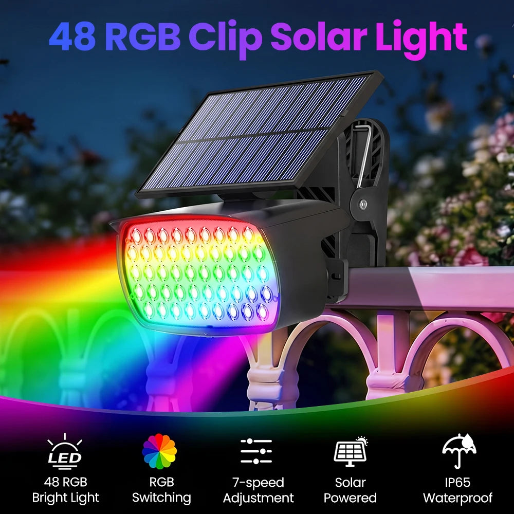 48LED RGB Clip On Solar Spot Lights Outdoor Waterproof IP65 7Lighting Modes Color Changing Landscape Lighting For Garden Yard Zpaxo
