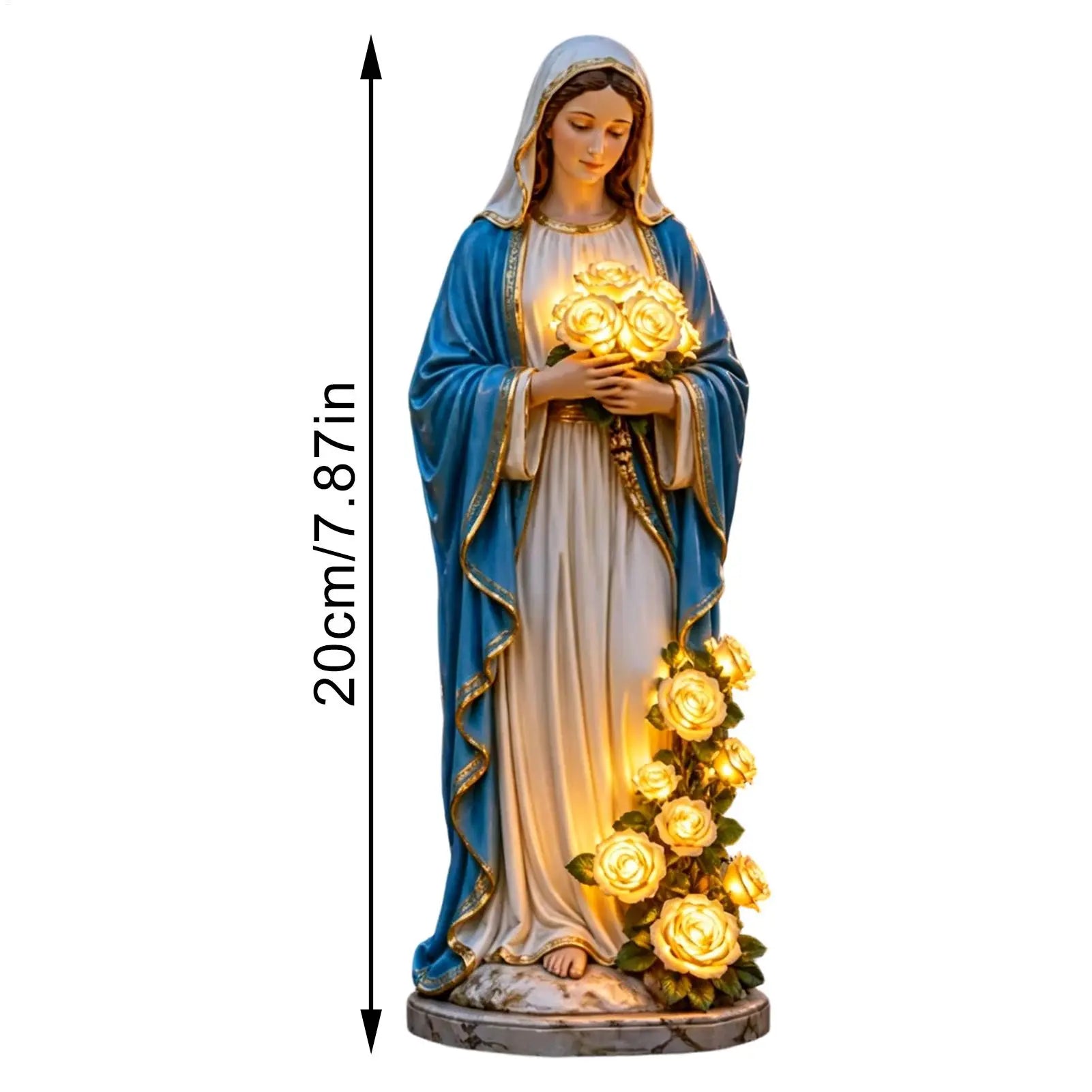 Virgin Mary Garden Statue Lighting Roses Resin Religious Figurine