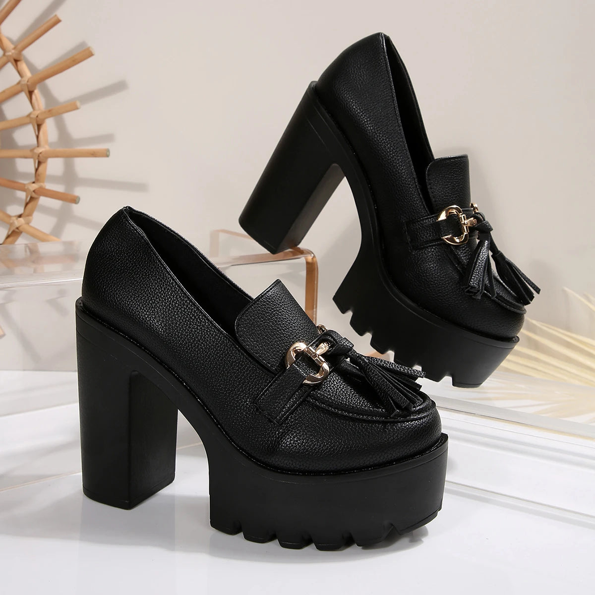 Heels Women Mary Jane Shoes Retro Bows Elegant Chunky Heel Wedding