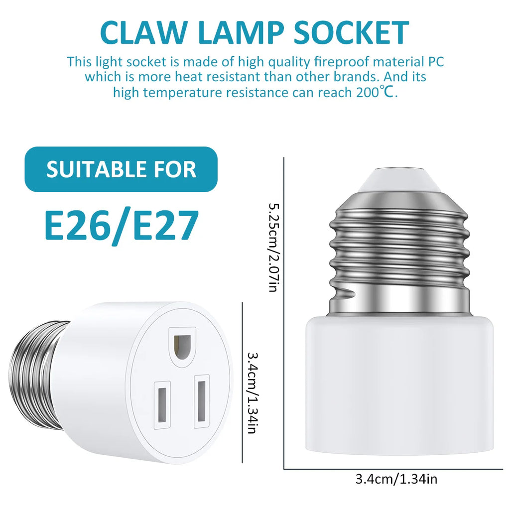 2PCS Universal Travel Adapter Light Socket 1250W Heat Resistant E26/E27 Multifunctional Flame Retardant Converter Socket Plug Zpaxo