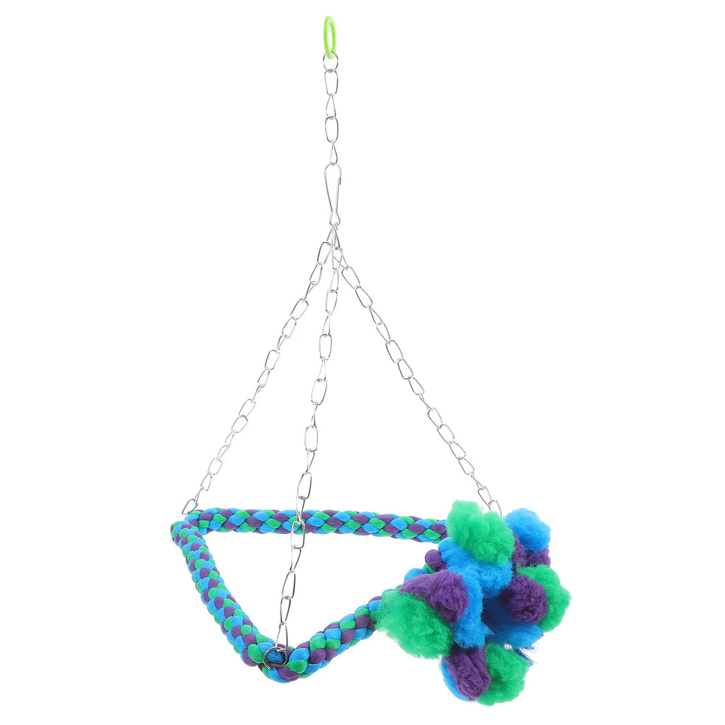 Durable Hemp Rope Parrot Hanging Swing Cage Chew Stand Colorful Bird