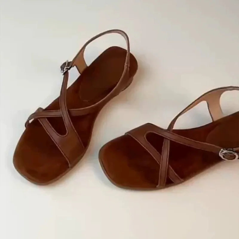 Women's Square Open Toe Vintage Hollow Out Breathable Sandals Women Zpaxo