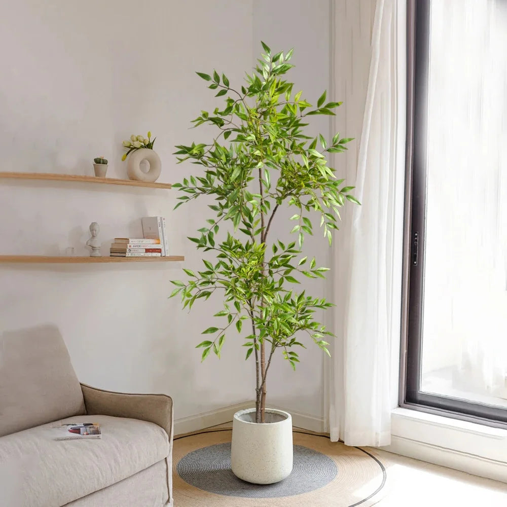 75-140cm Artificial Plants Nandina Tree Green Tall Plants Fake Leaves Plants Faux Branches for Home Garden Office Decor Zpaxo