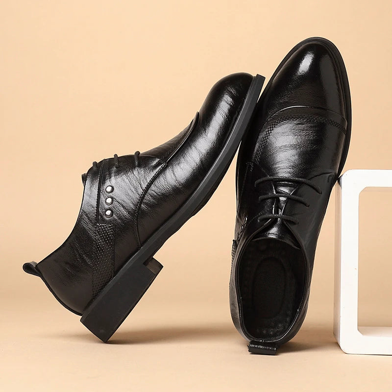 Leather Oxford Shoes Metal Rivet Detail Lace Up Formal Dress Zpaxo