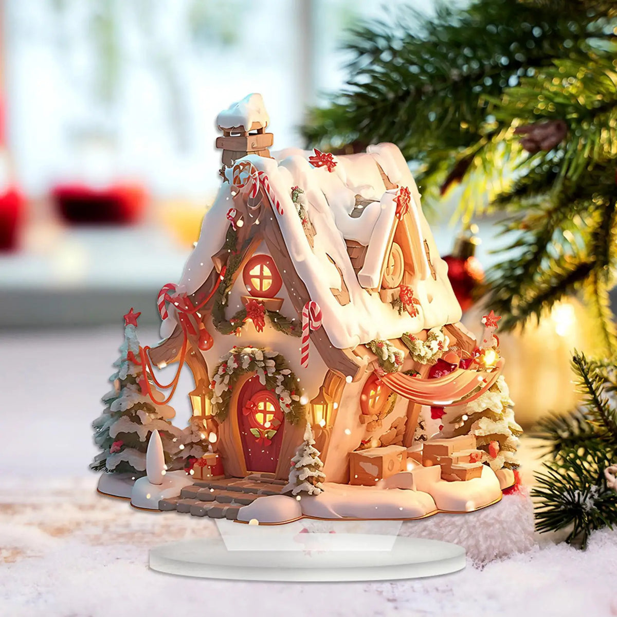 2D Acrylic Cottage Ornament LED Light Christmas Village Houses Zpaxo