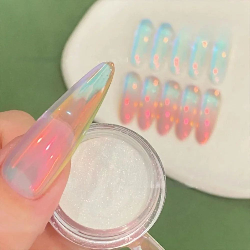 1Box Gloss Plating Aurora Nail Powder Moonlight White Mirror Art Zpaxo