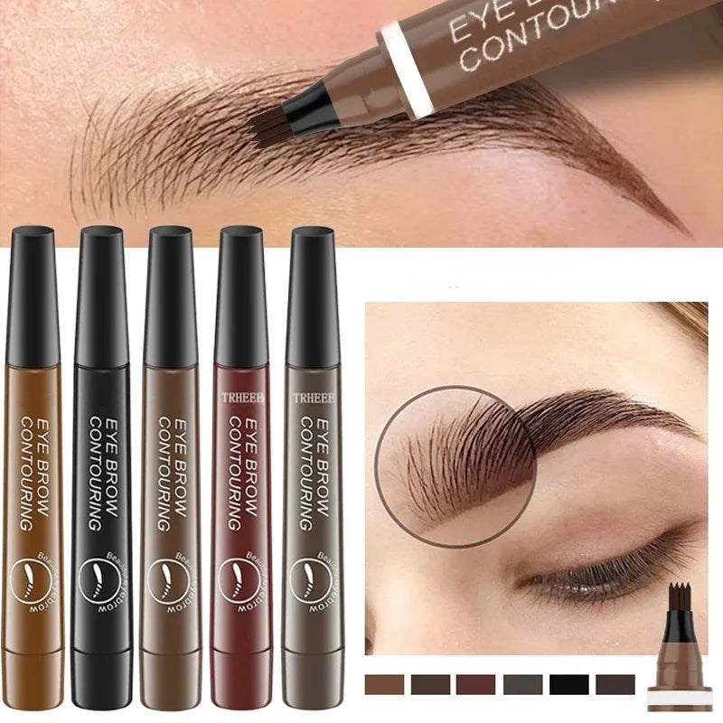5 Colors Waterproof Eyebrow Pen 4 Split Tip Eyebrows Tattoo Pen Lasting Sweat Proof High Pigmented Liquid Black Brow Makeup Pen Zpaxo