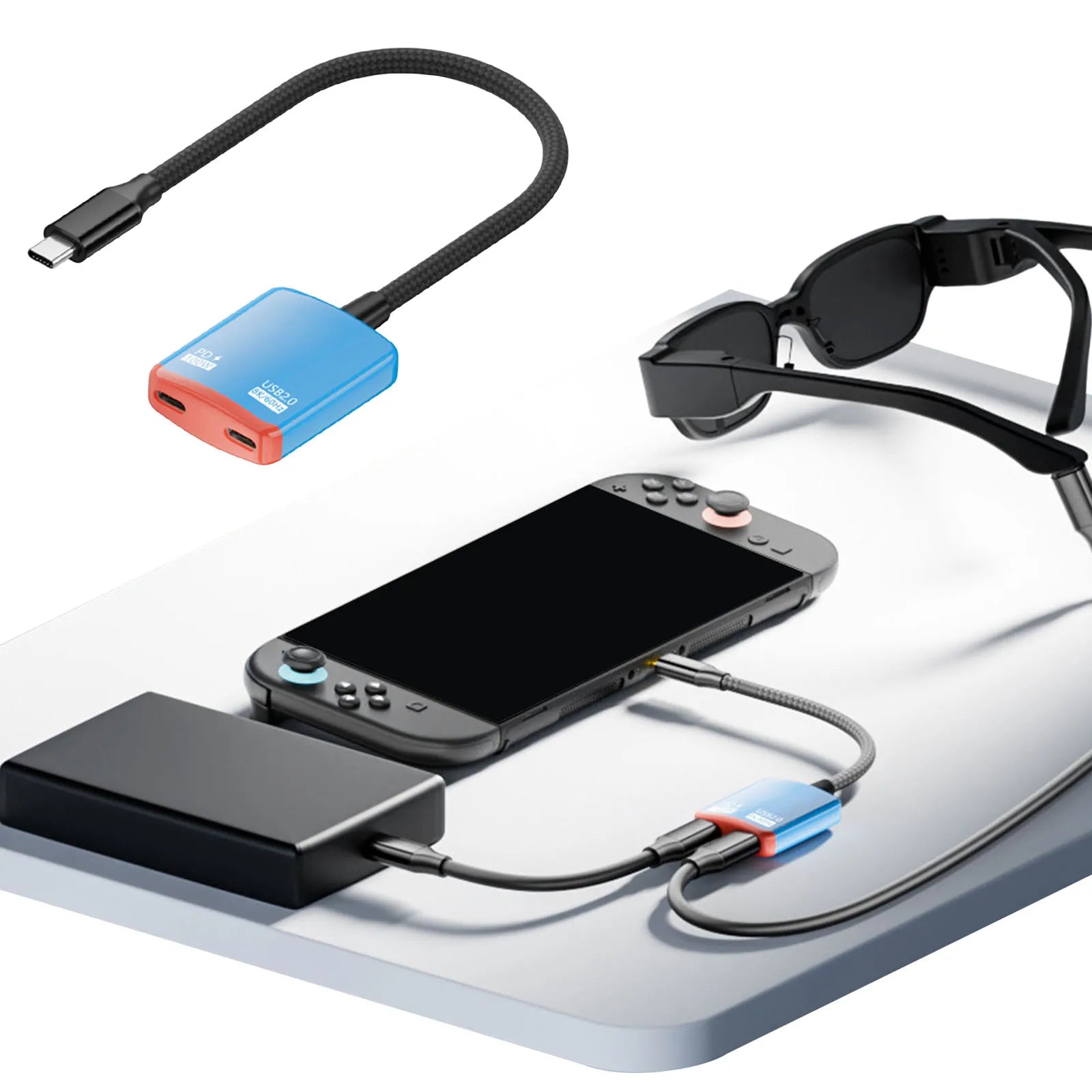 2-in-1 USB C AR Glasses Adapter 8K 60Hz Display Output Charge Play