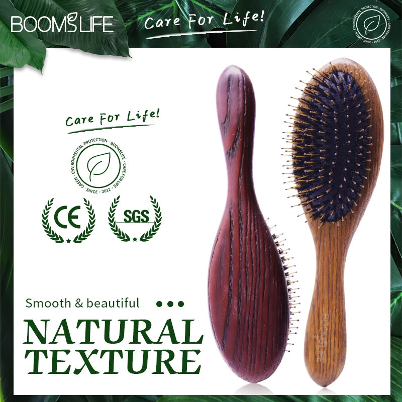 Boar Bristle Hair Brush Women Custom Name Detangling Hairbrush Hair Style Wood Comb Wet Dry Hair Scalp Brosse A Cheveux Bebe Zpaxo