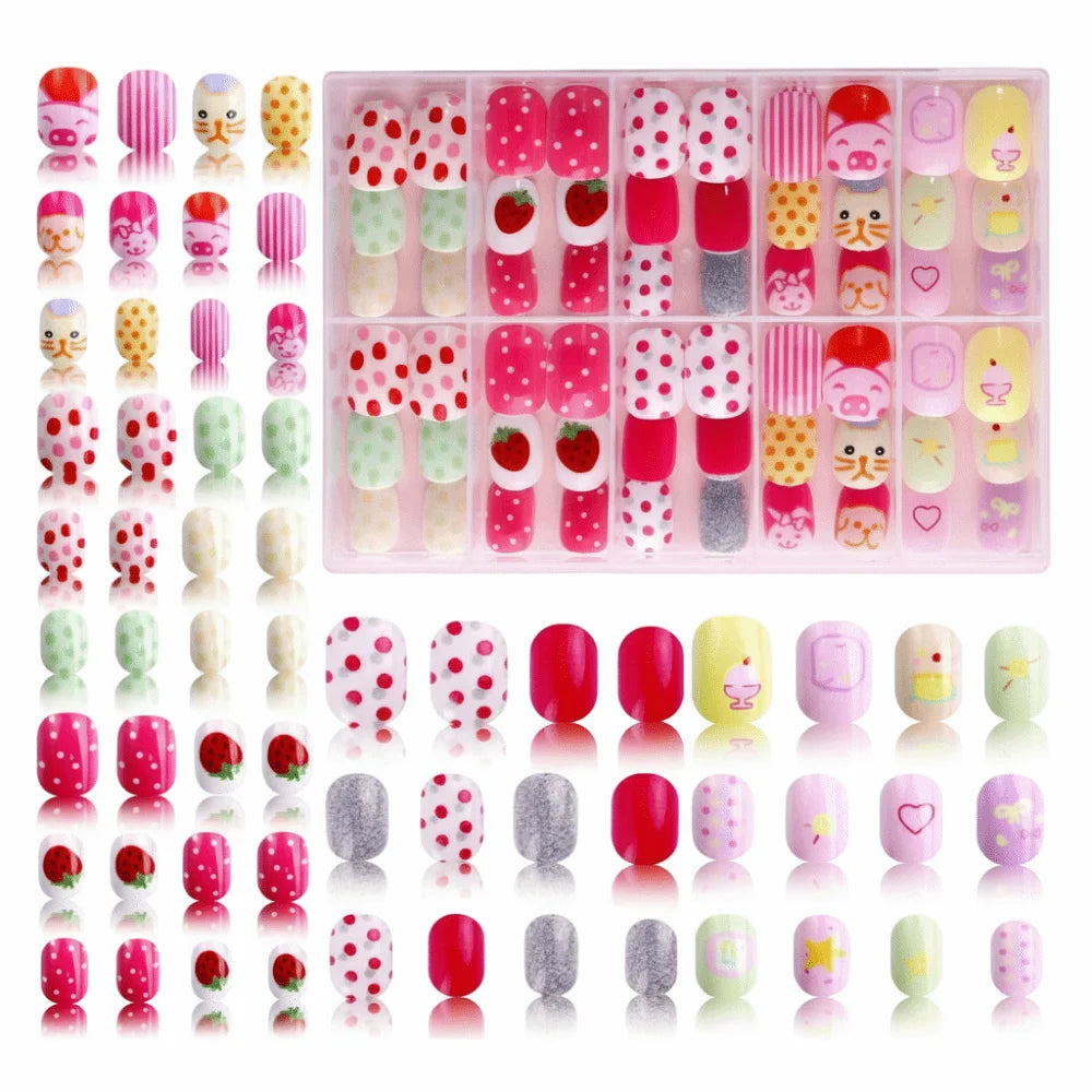 Kawaii Children False Nails Flower Heart Candy Kids Fake Ice Cream Zpaxo