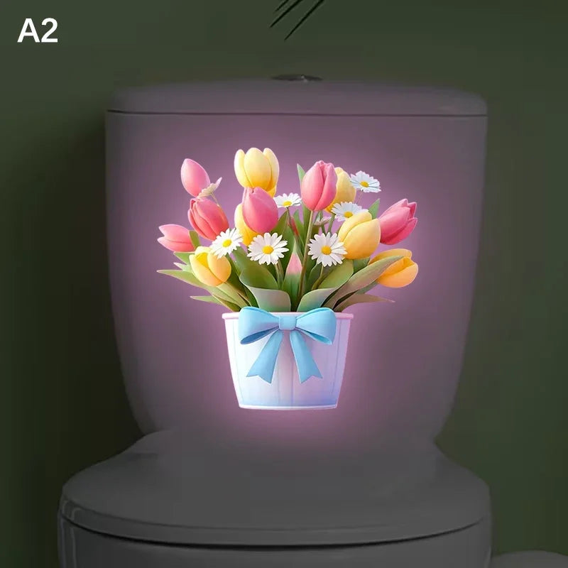 Glow-in-the-Dark Flower Toilet Sticker Luminous Toilet Decal Removable Self-Adhesive Home Decor Stickers For Bedroom Living Room Zpaxo A2
