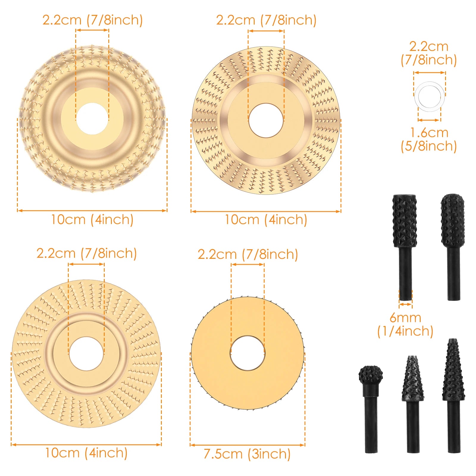 1/3/9Pcs Wood Carving Disc Set Bushing 100mm 95mm Angle Grinder Wood Grinding Wheel Burr Rasp Polishing Rotary Tool Accessories Zpaxo
