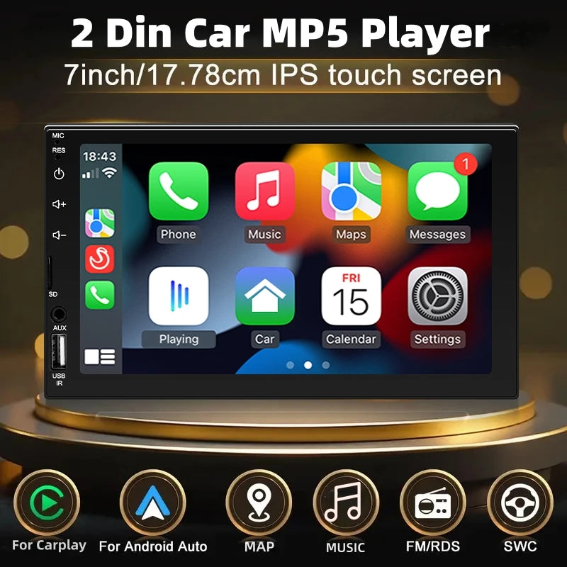 HIPPCRON Car MP5 Radio 2 DIN Multimedia Player 7 Touchscreen Wired