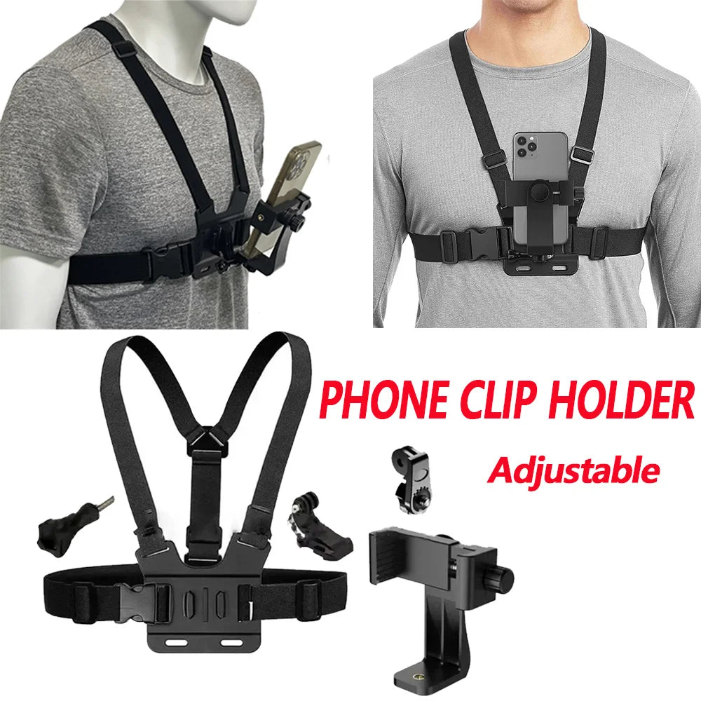 1 PC Adjustable Phone Clip Holder With Chest Strap Fixation Bracket for Sport Camera Mobile Phone Camera Black Holder Accessory Zpaxo