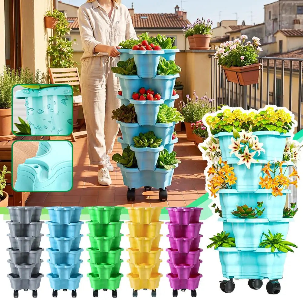 Multilayer Heart Shaped Petals Stereoscopic Planting Basin Indoor Vegetables and Plants Planting with Pulley Plastic Flower Pot Zpaxo