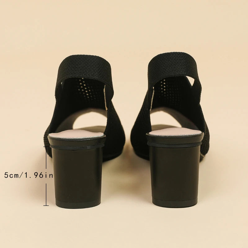 Fish Mouth Hollow Out Breathable Fabric Heel Block Sandals Womens Zpaxo
