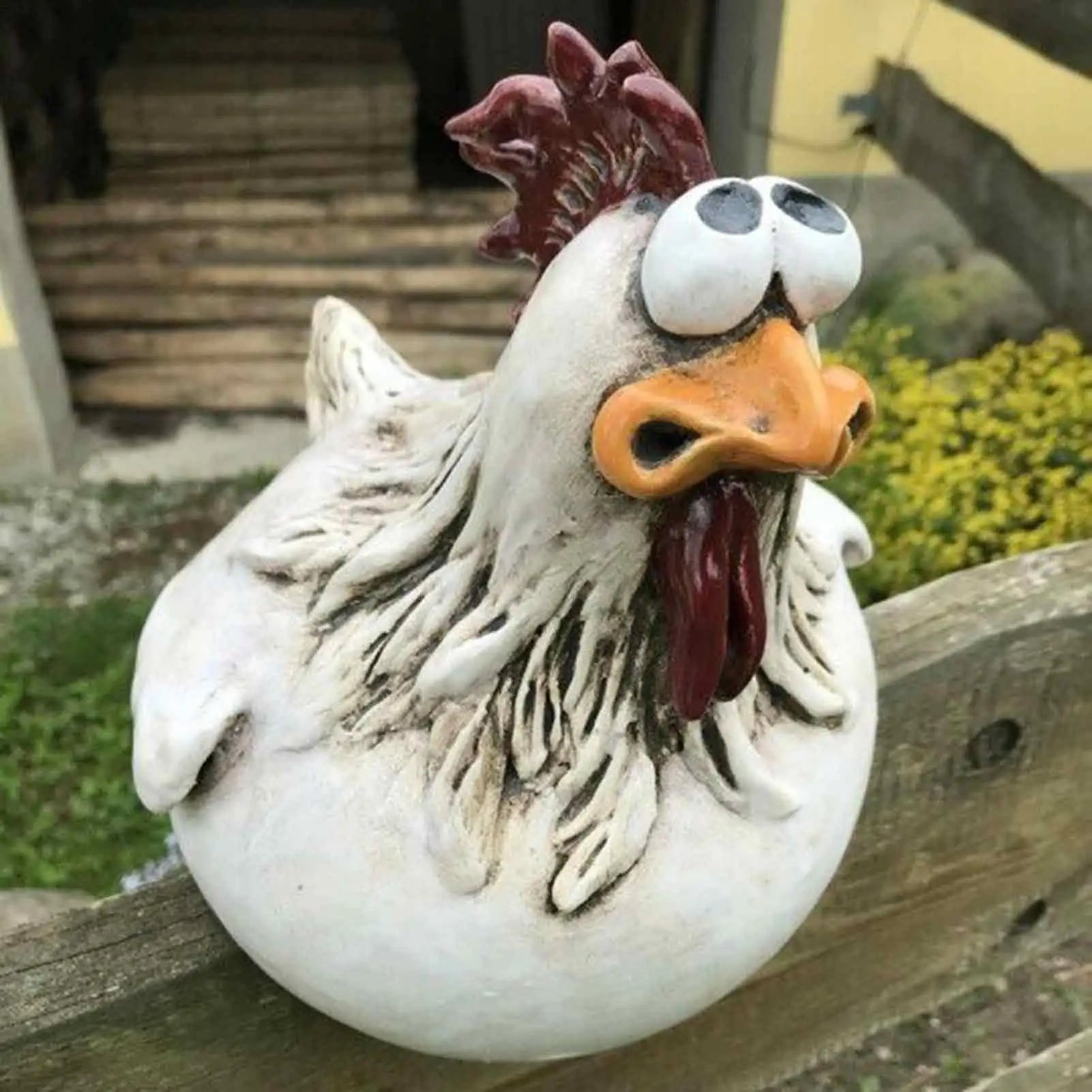 Resin Chicken Fence Statue – Garden Hen Sculpture Decor Garden Statue Zpaxo