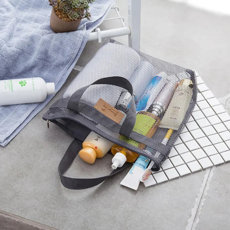Mesh Toiletry Travel Bag Portable Handheld Makeup Organizer Cosmetics